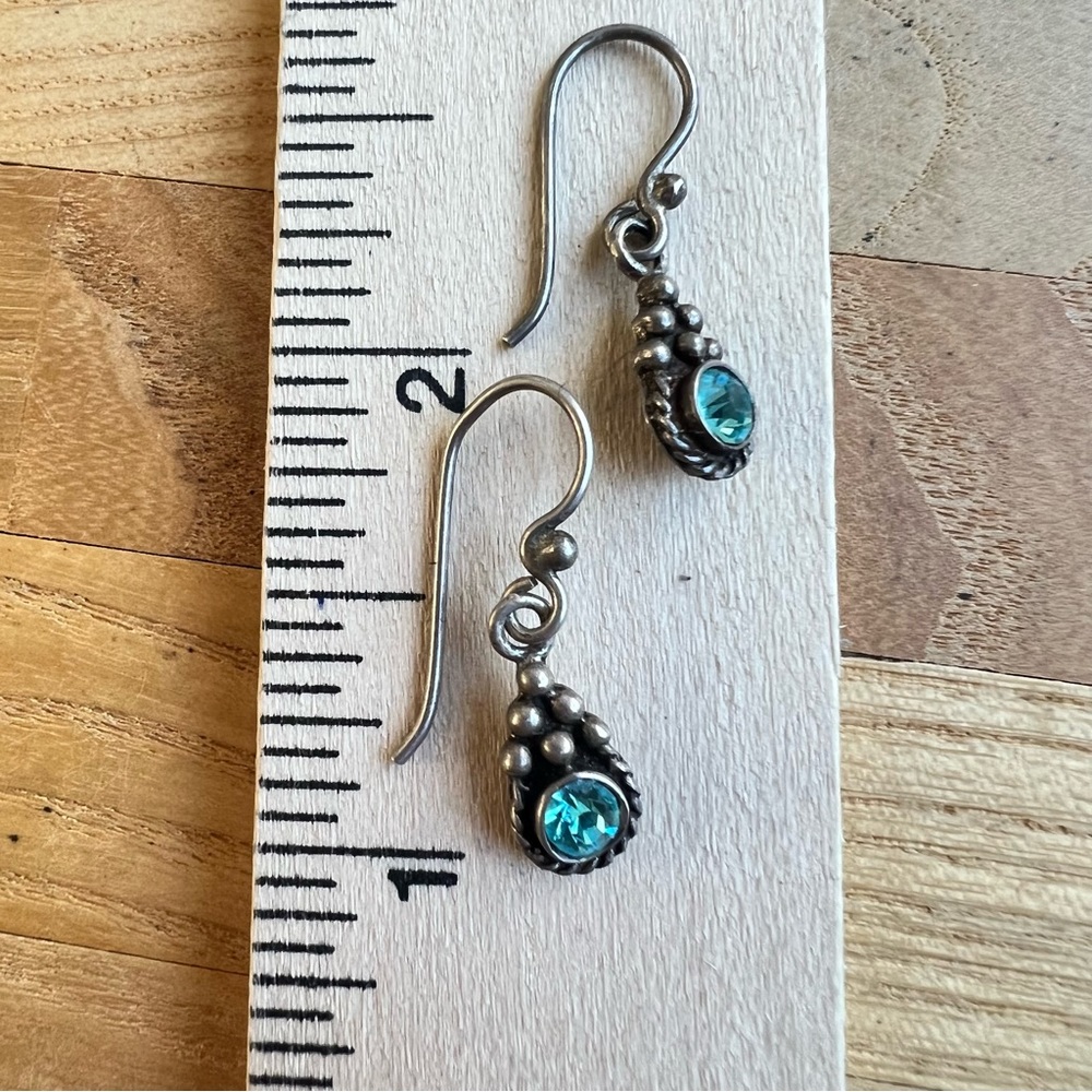 Vintage 925 Sterling silver blue crystal drop earrings on hooks - Picture 4 of 6